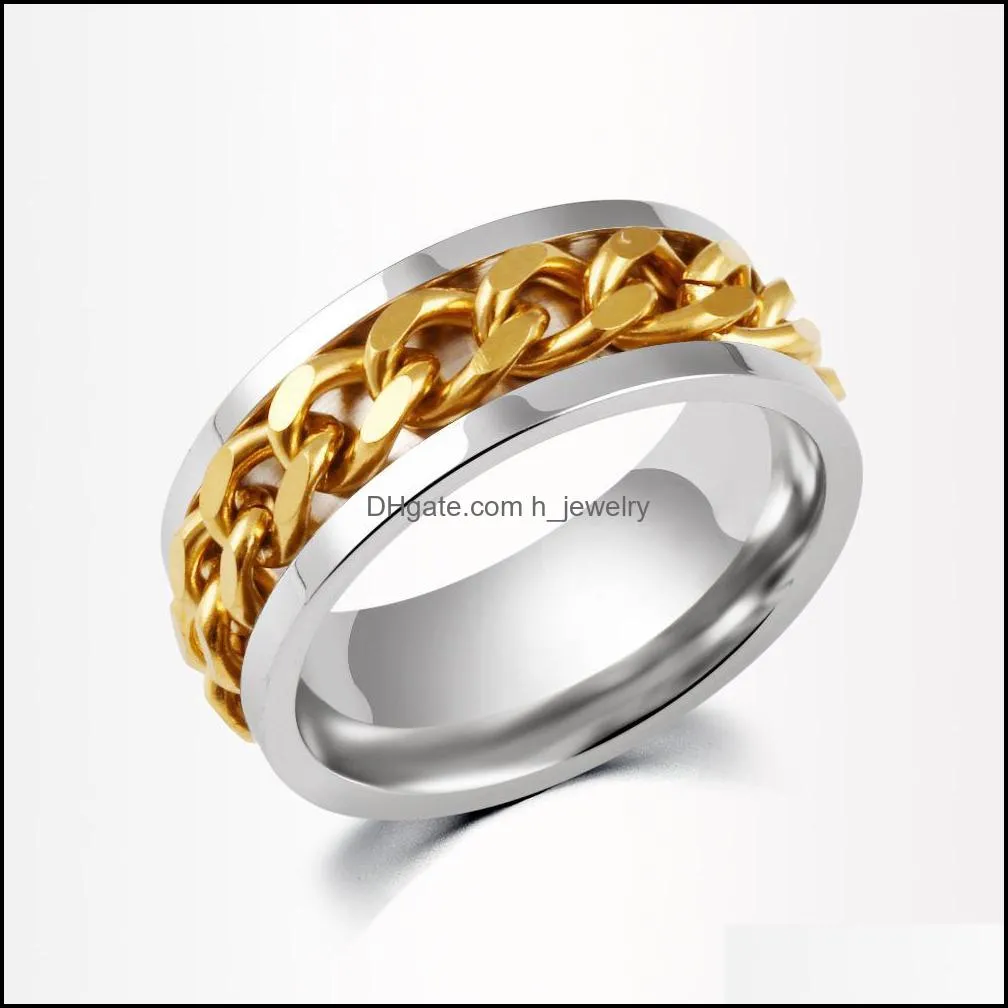 stainless steel rings spinner chain ring gold black silver stainless steel chain wholesale mens jewelry mens rings