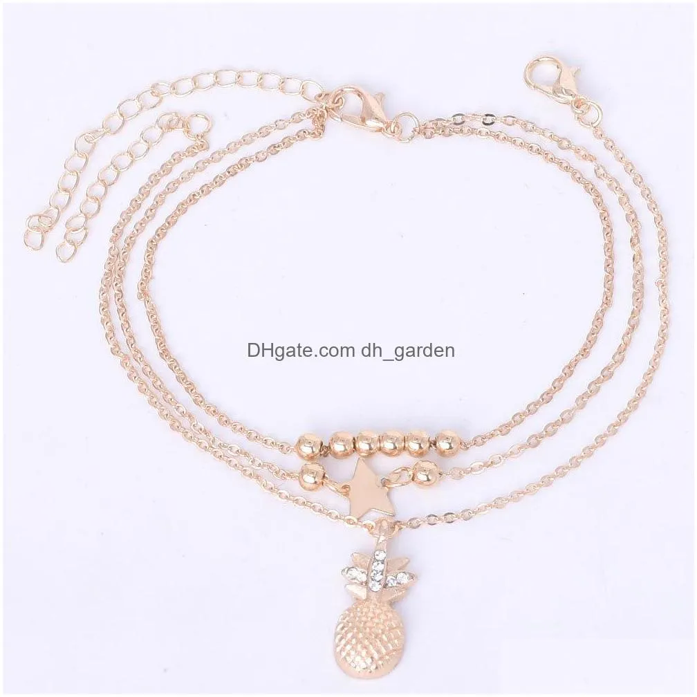 simple new star bead chain beach micro diamond gold pineapple chain set womens foot accessories europe and america