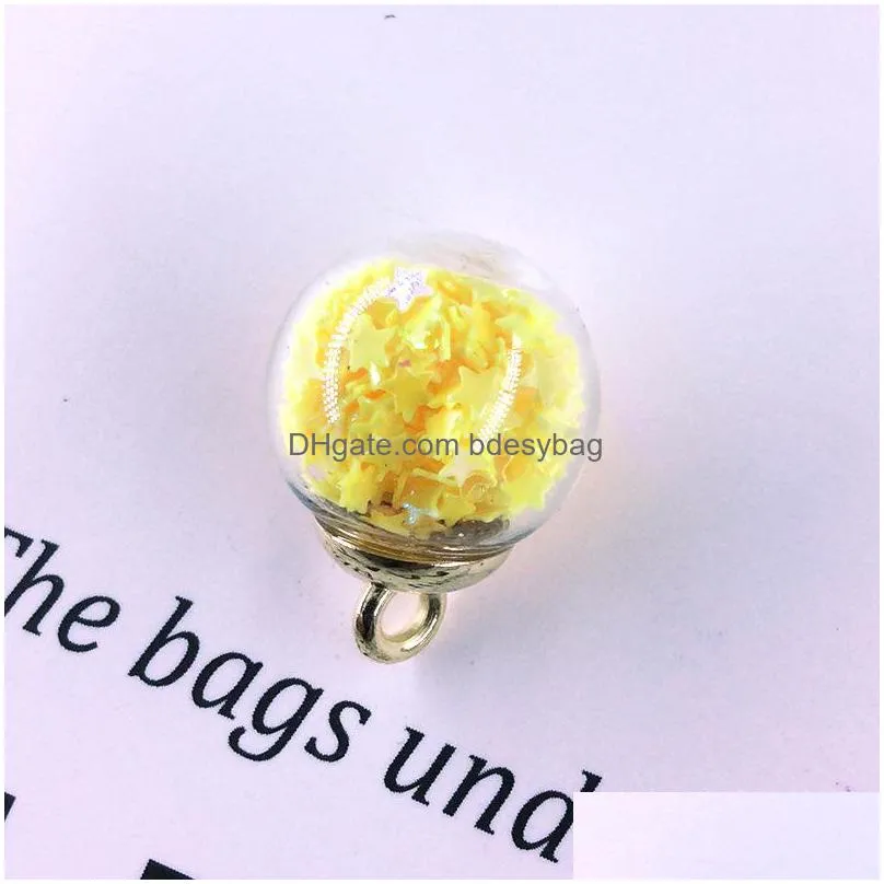 bulk 500pcs/ lot 15mm colorful transparent glass ball star charms pendant finding for hair jewelry accessories earring charms