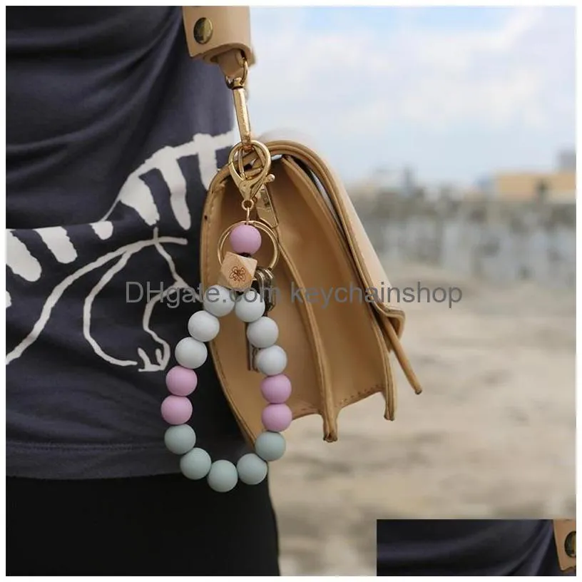 silica gel keyring ornaments wood bead butterfly key buckle hand string ring bracelet keychains jewellery 8 96jm y2