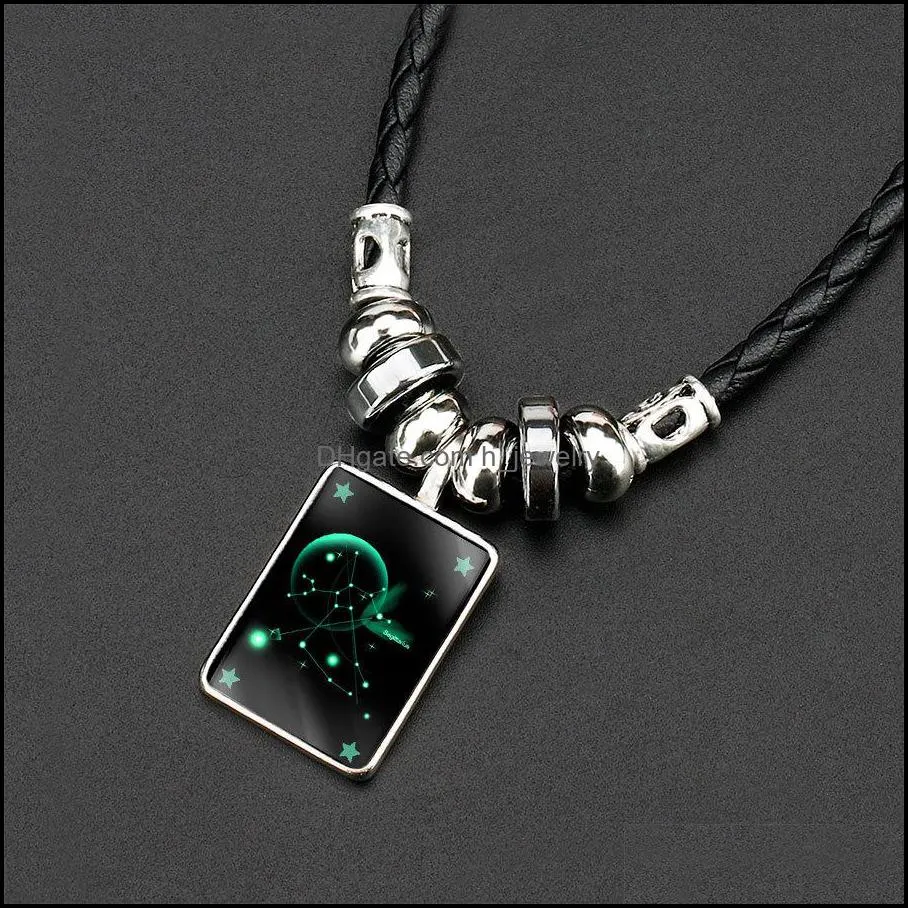  twelve constellation necklace men black gallstone aquarius pisces scorpio sagittarius capricorn beaded pendant necklace