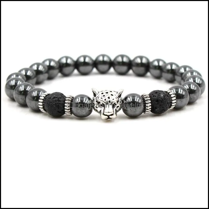 black lava stone bead bracelets natural stone beads bracelet leopard head men bracelet jewelry