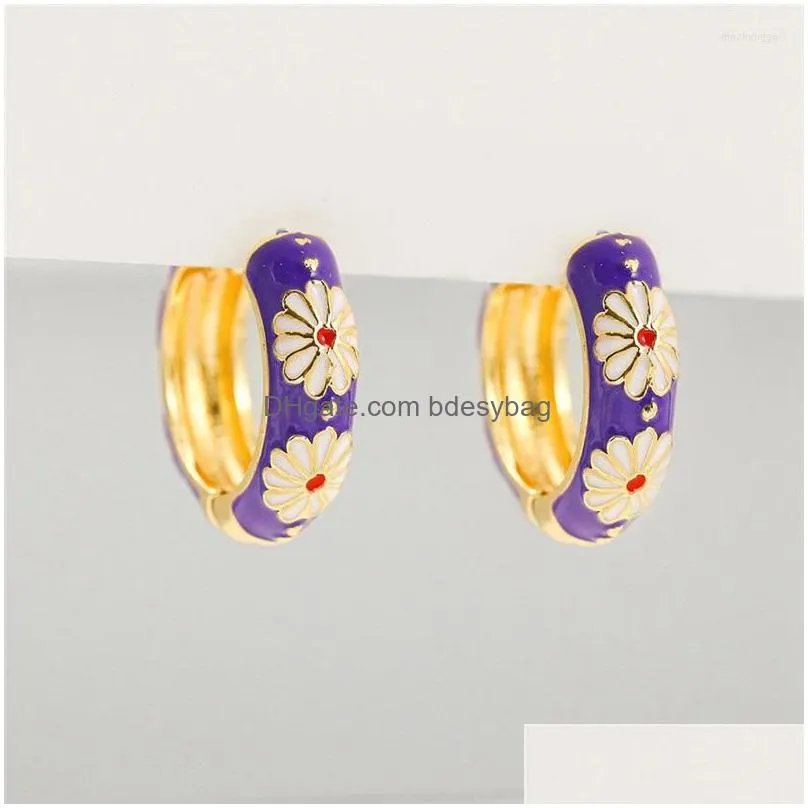 hoop earrings vintage enamel flower trendy geometric statement round circle earring