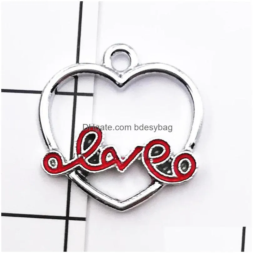 bulk 100pcs/lot heart charms word love charms pendant 18x18mm good for diy craft jewelry making