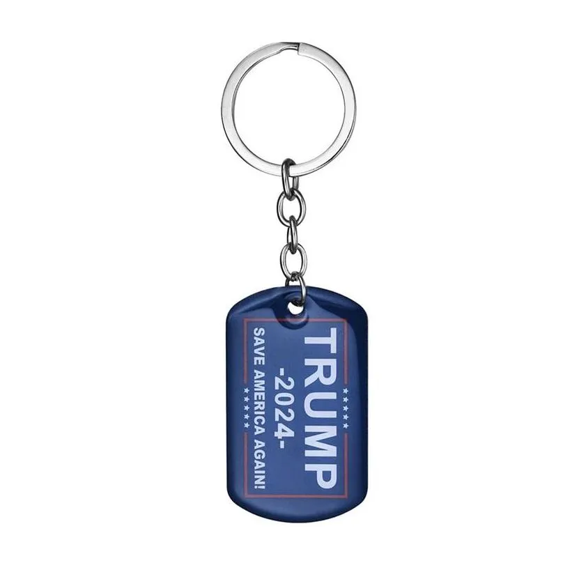 2024 trump keychain us president election flag pendant stainless steel tags ill be back keyring 2910 q2