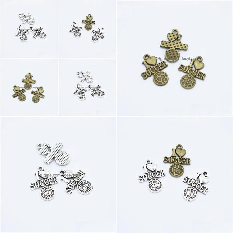 bulk 300 pcs lot 22x16mm i love soccer football charms pendant good for diy craft jewelry making