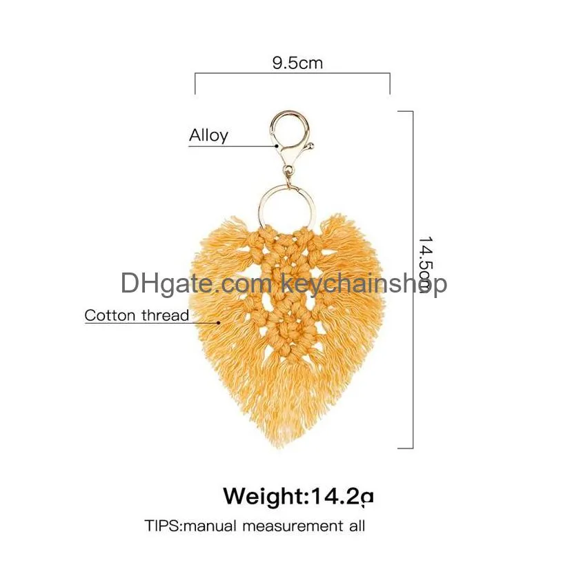 bohemian tassel key ring party favor gifts keyrings handwoven bag accessories rope leaf european american pendant art craft 2912 q2