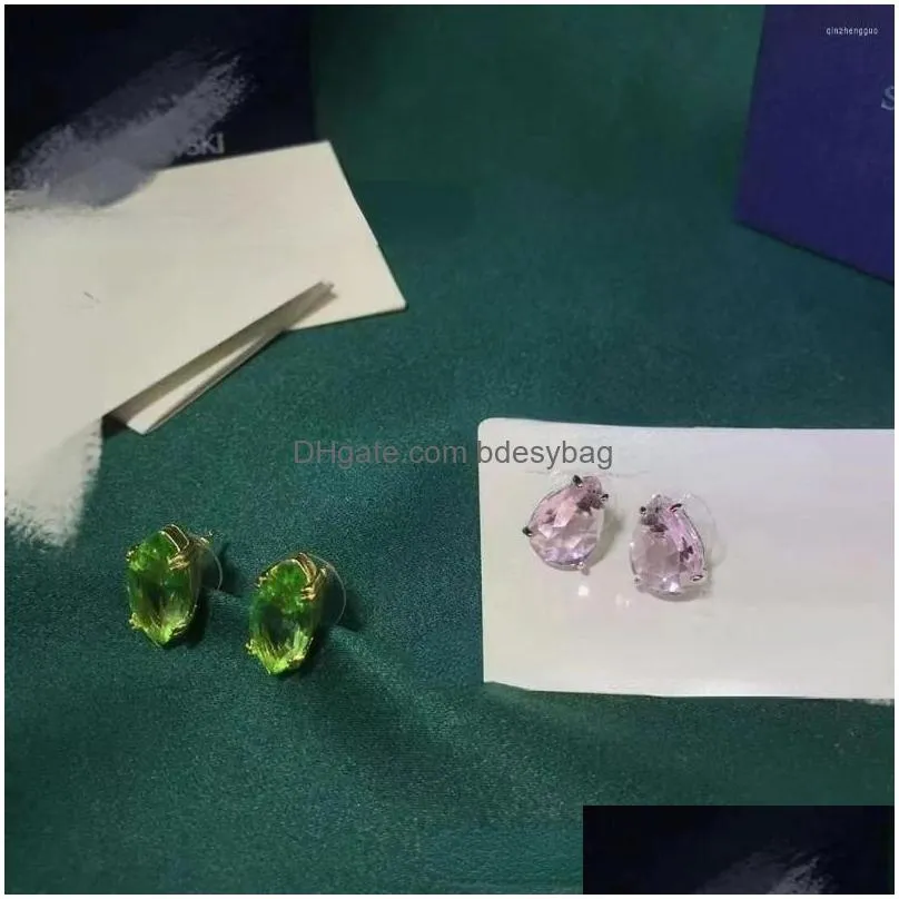 stud earrings trendy womens square sugar pink crystal