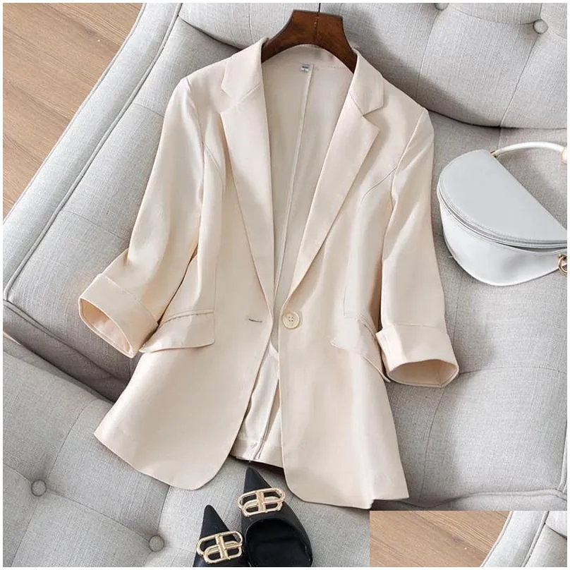 autumn korean slim small suit blazer women solid jacket coat 3/4 sleeve office lady wear femme fashion