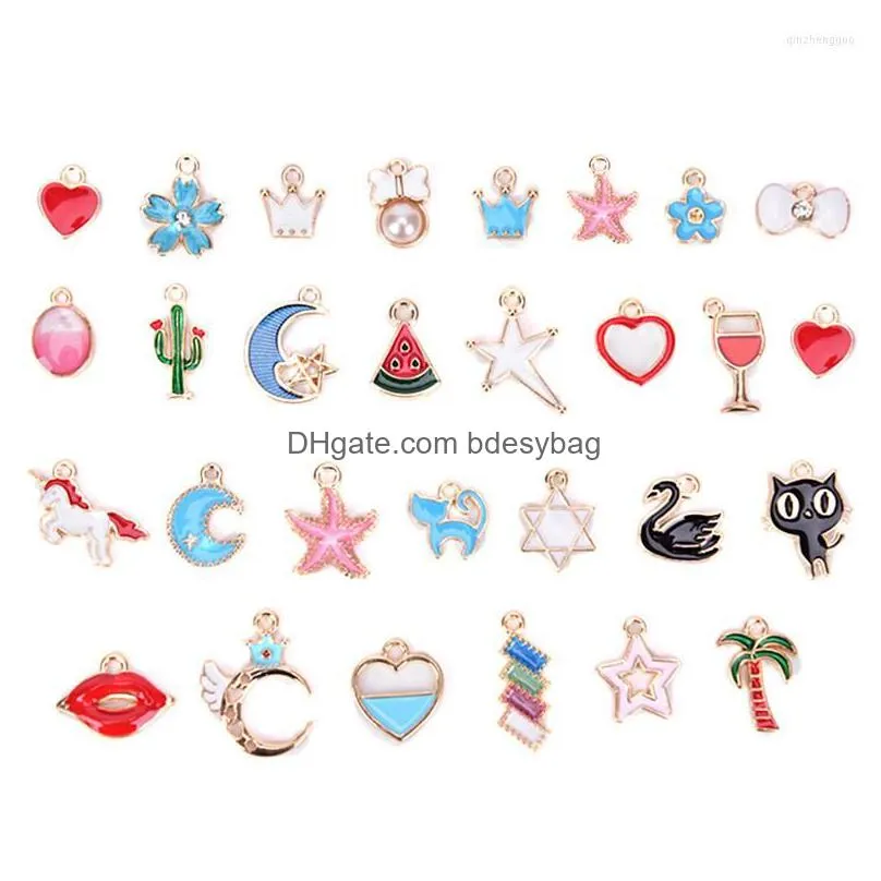 charms 30pcs/set enamel animal moon star fruit pendant craft for diy jewelry bracelet necklace making