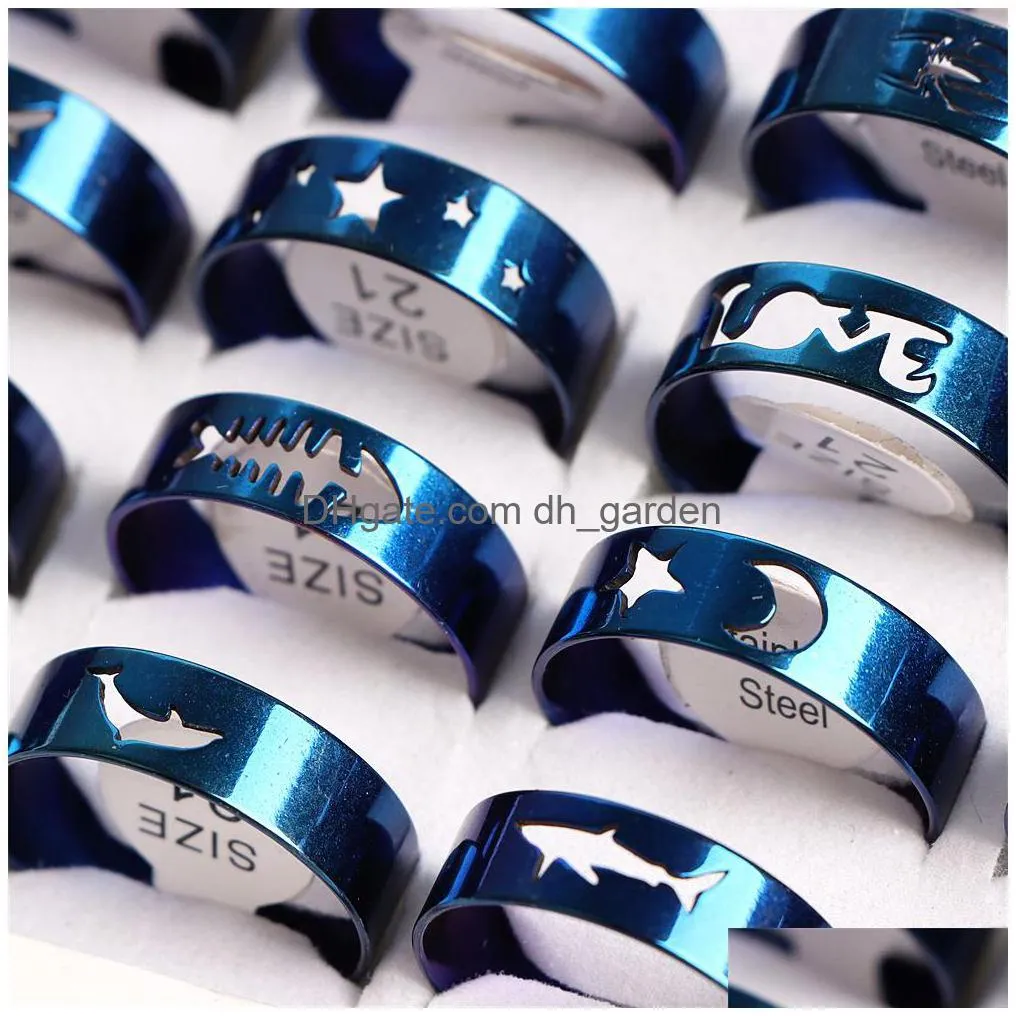 50pcs/lot fashion hollow stainless steel rings couple mix style colorful jewelry for women men no fade party gift wholesale