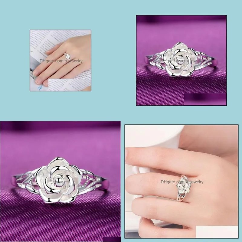 rose flower rings for women statement ring love gift for girls jewelry wholesale vintage ancient silver ring