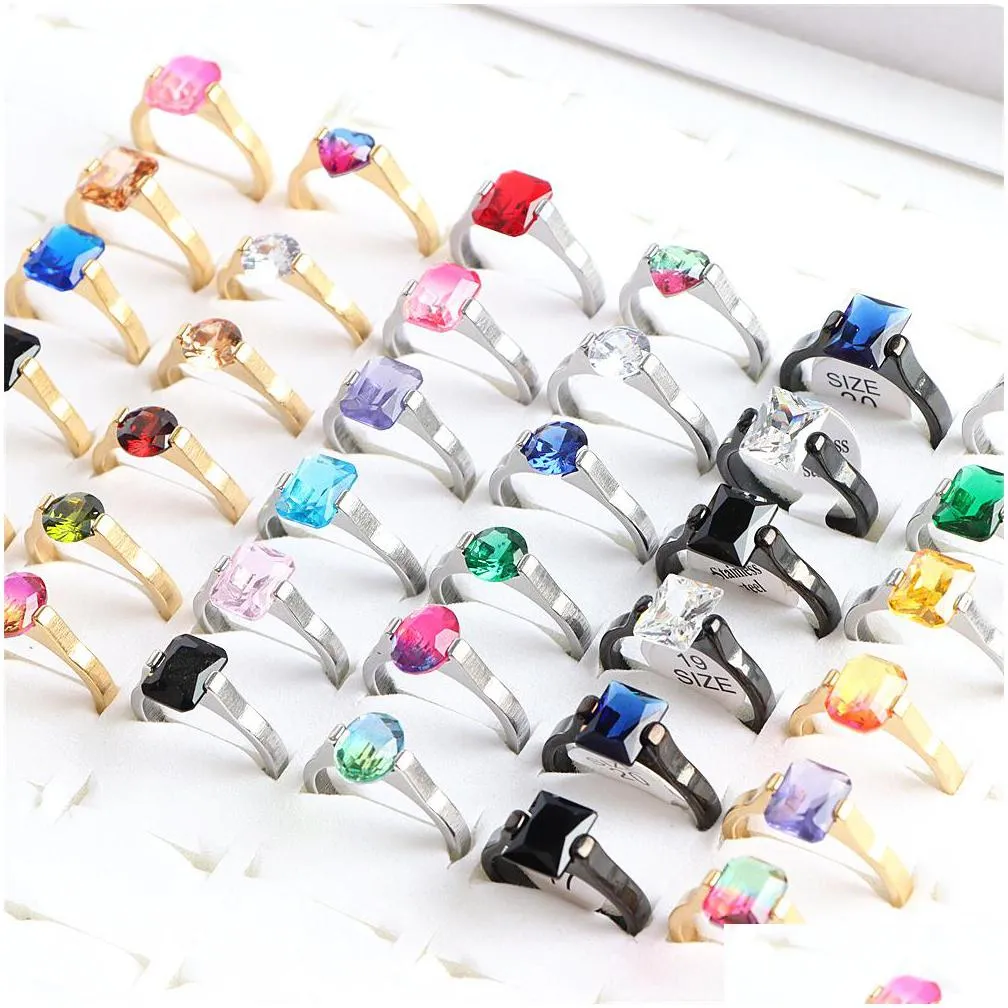 new fashion geometric zircon stainless steel rings jewelry for women men heart multicolor mix style party gift no fade wholesale