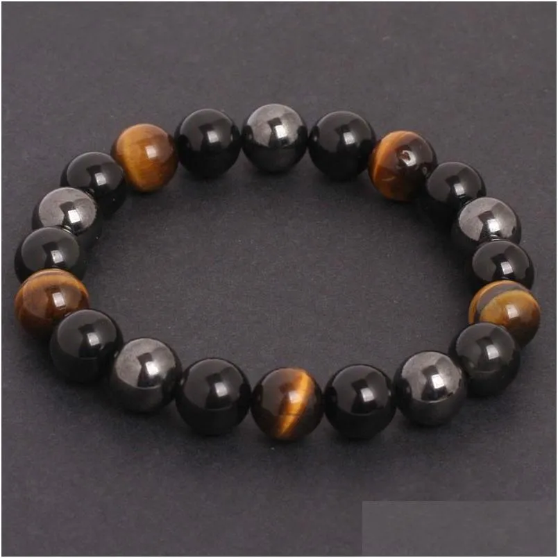 men bracelets natural stone bracelets for women 10mm beads black obsidian tiger eye and hematite stone bracelet