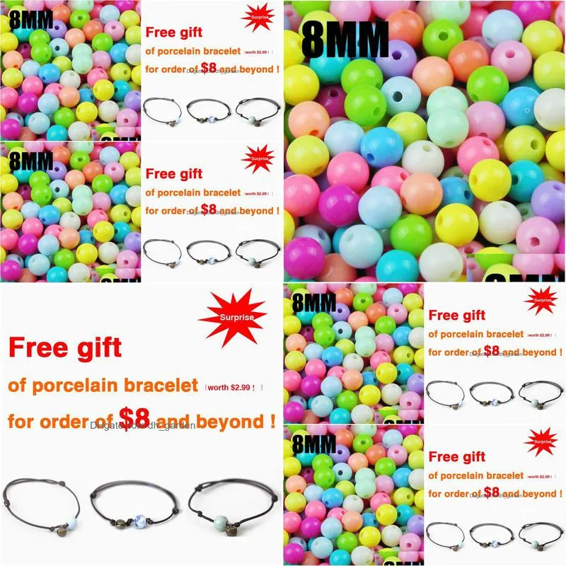 top quality 100pcs mixed candy light color acrylic cream beads neon smooth round loose beads fit jewelry handmade 8mm