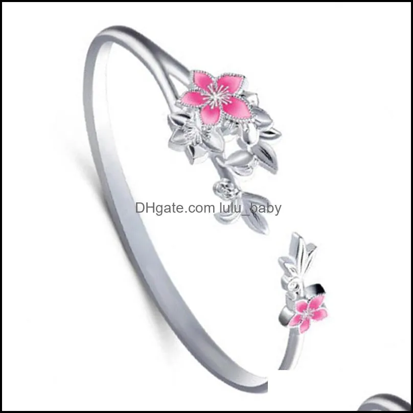 fashion silver bracelet bangle woman cuff bracelet flower lucky bangle retro bridesmaid jewelry charm cuff bangles