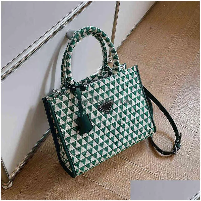 handbag bags canvas womens highcapacity contrast handbag geometric lattice pattern single messenger tote factory wholesale 70 off