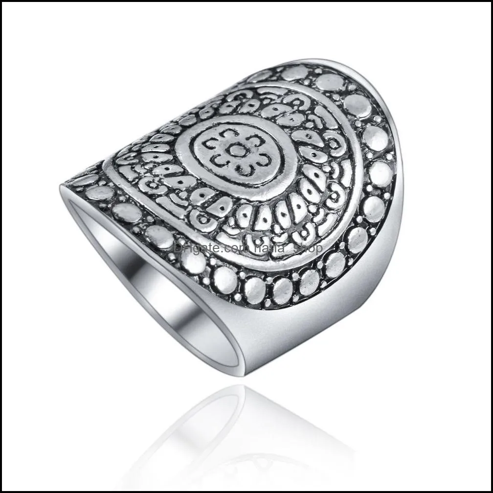 pretty silver plated ring for women ethnic vintage unique carving tibetan totem trendy beach jewelry silver rings