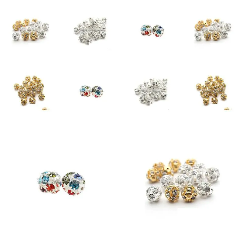 30pcs/lot 6mm/8mm/10mm gold/silver round pave disco ball beads rhine stone crystal spacer beads for diy jewelry