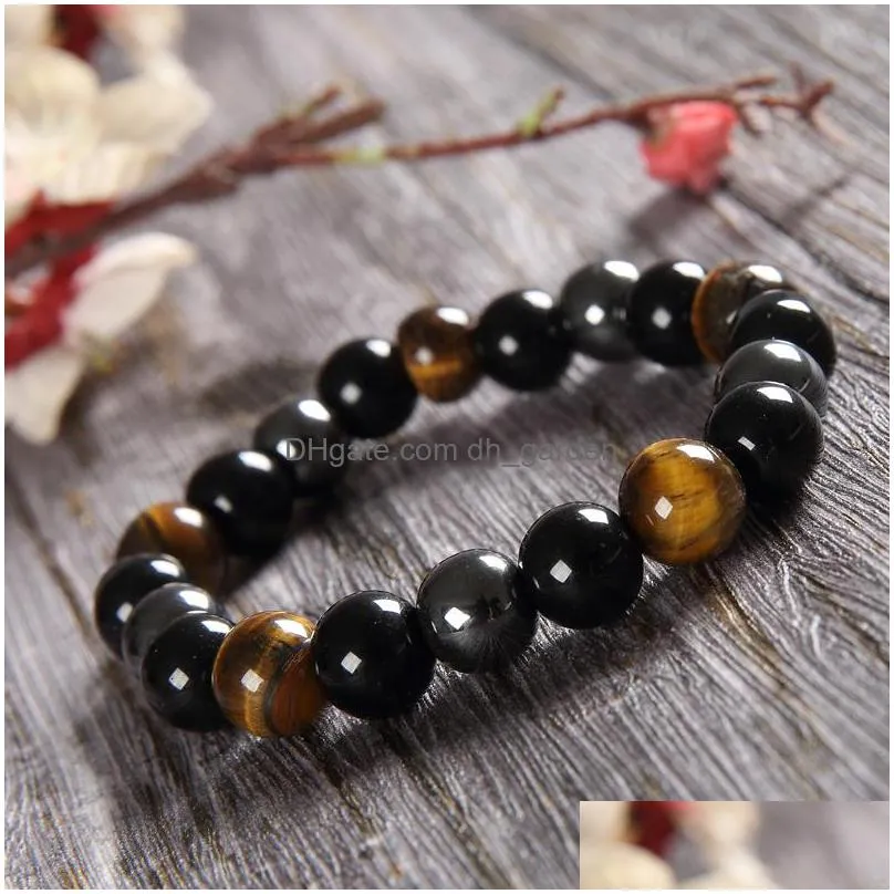 tiger eye hematite black obsidian stone bead bracelet vintage charm round chain beads bracelets jewelry for women