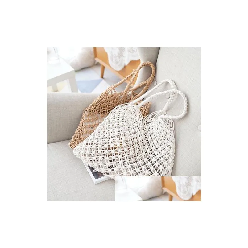 hot fashion women fishing net woven hand storage bag woven irregular handbag summer beach bags