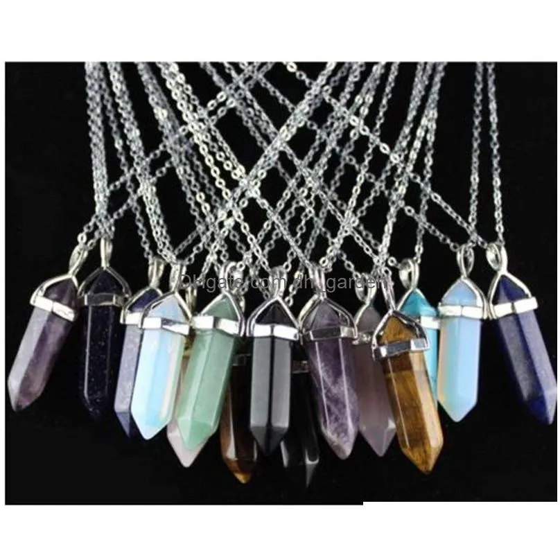  natural hexagonal prism pointed pendant crystal necklaceaddchain