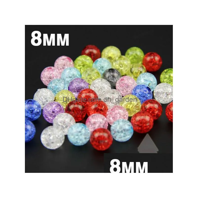 top quality 100pcs mixed 8mm colorful plain crackle acrylic crack round ball broken crack loose bead bracelet jewelry diy