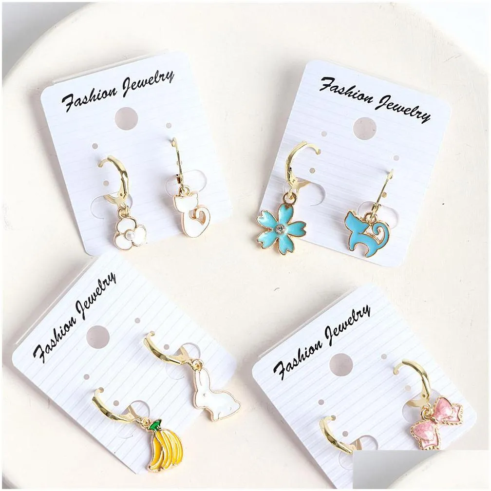 20pairs/lot fashion lovely lucky charm enamel hoop dangle earrings jewelry for women girls cute heart cat star moon rabbit butterfly mix style party gifts