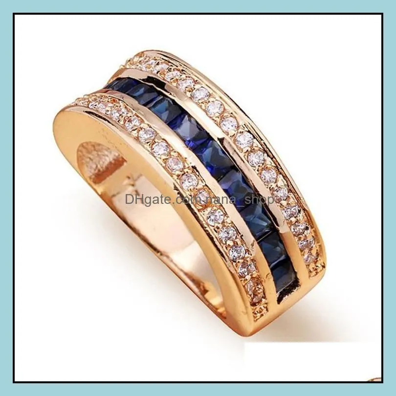 full diamond blue gemstone rings men and women beauty plated 18k gold flash diamond tail ring