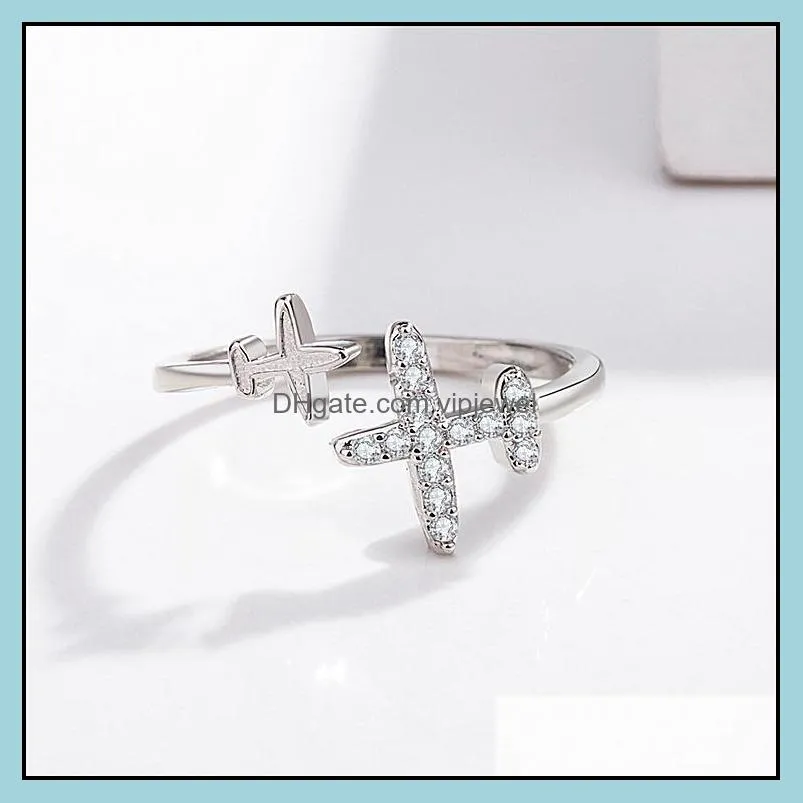 silver ring for women clear cz adjustable rings fine jewelry flying plane open finger rings