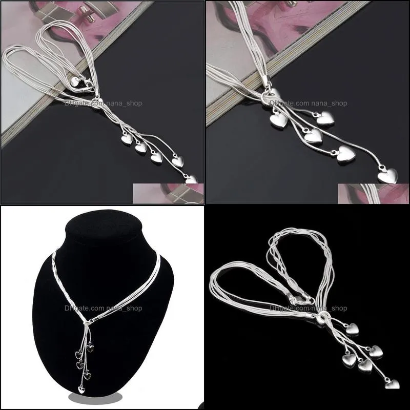 love silver chains necklaces 5 hearts couple jewelry valentine christmas gift for girlfriend 925 sterling silver pendant necklace