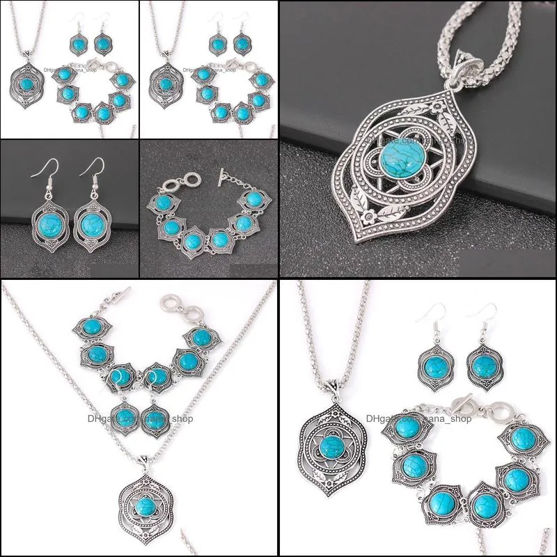 vintage bohemian jewelry set collares exaggerated ethnic chokers necklaces bracelets earrings turquoises beads party jewelry sets