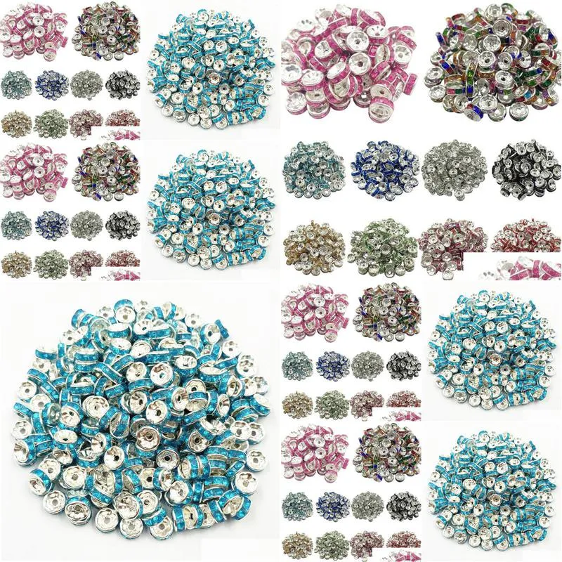 50pcs 8mm diy siver alloy round acrylic crystal spacer loose beads for necklace bracelet metal beads charms jewelry