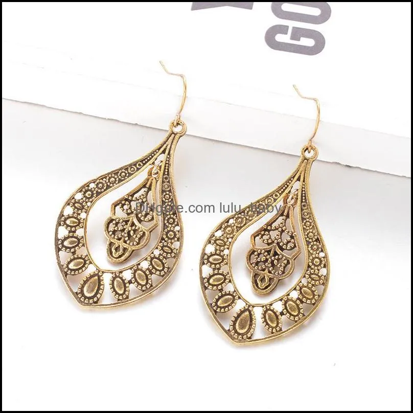 peacock tail carving drop earrings for women ethnic alloy piercing dangle earrings jewelry pendient