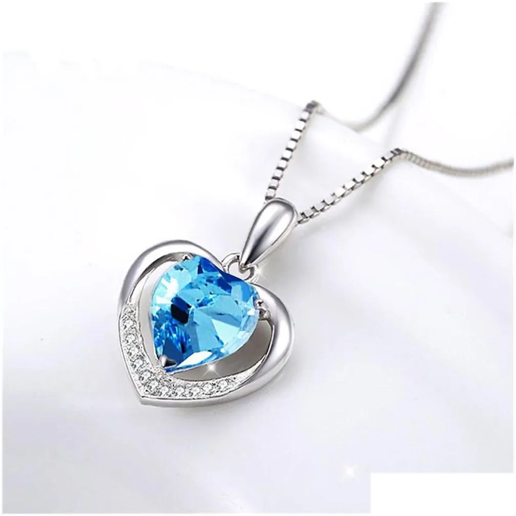 new fashion heart love lucky charm crystal pendant metal necklace trendy jewelry for women girls party silver plated gift wholesale