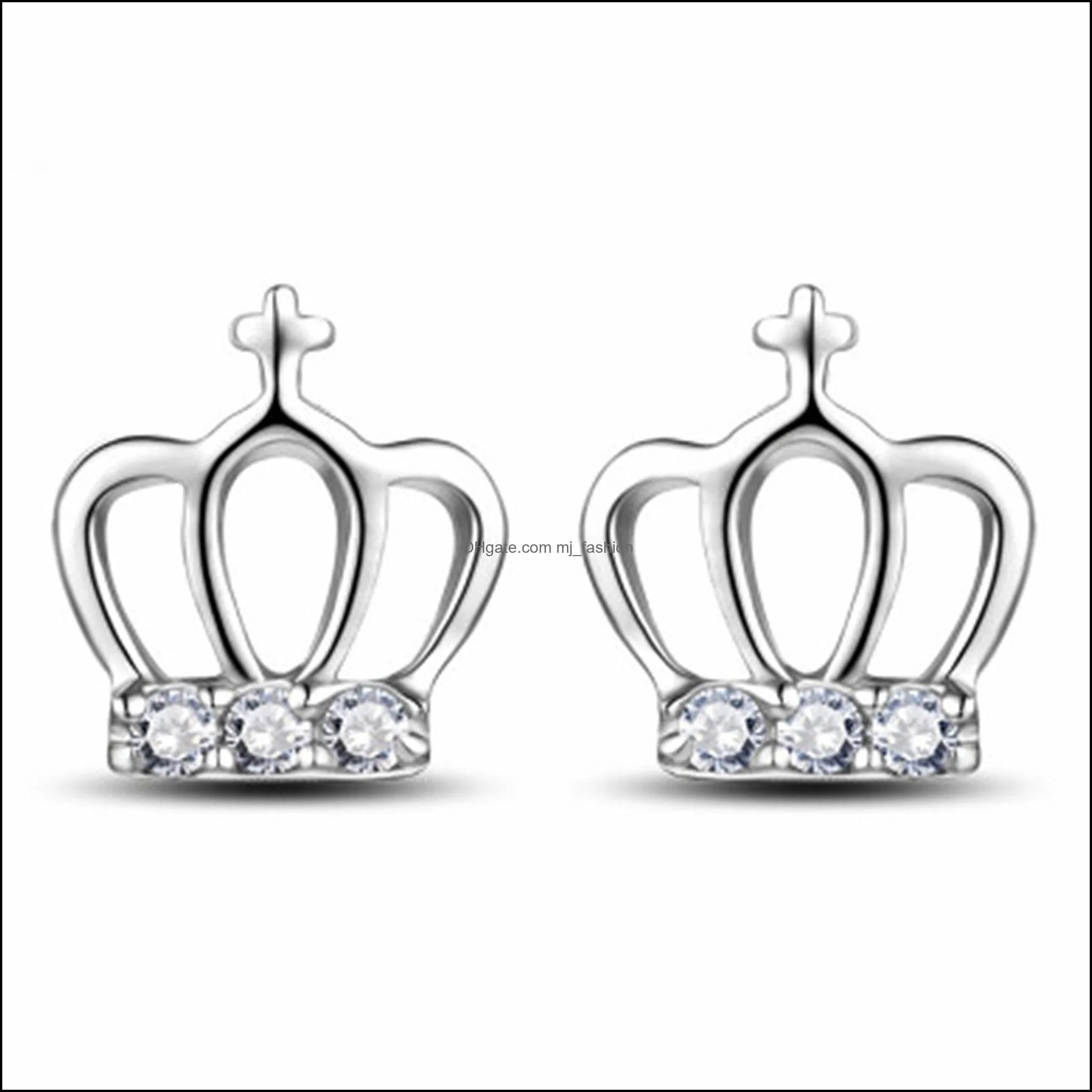925 sterling silver crown earrings for women fashion sterling silver tiny ear pin fine jewelry
