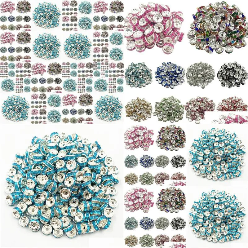 50pcs 8mm diy siver alloy round acrylic crystal spacer loose beads for necklace bracelet metal beads charms jewelry