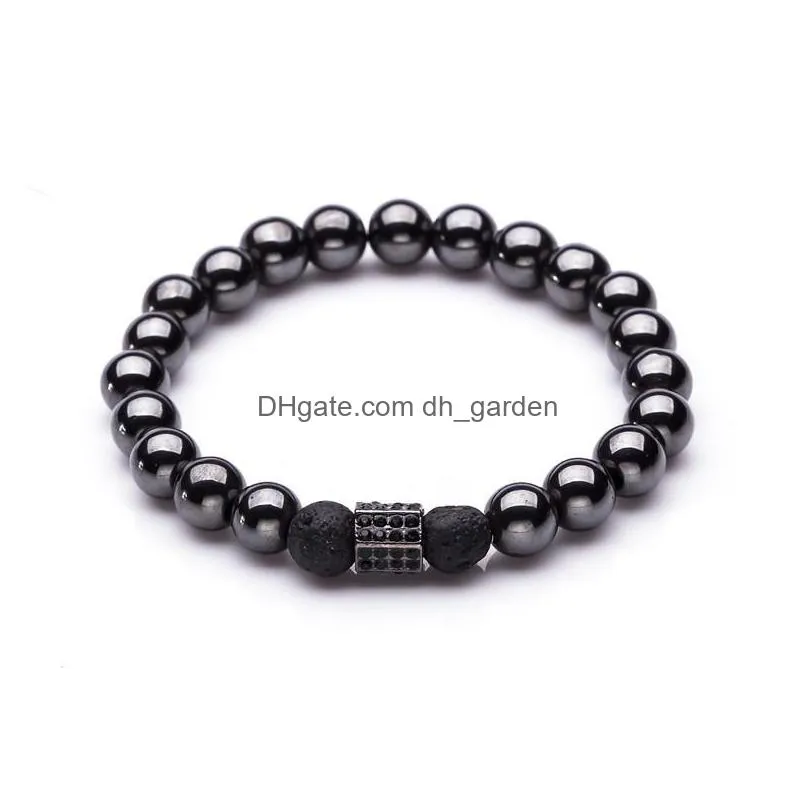 charm natural stone bracelets high quality golden black crown dumbbells mens bracelets hematite beads bracelet for women men