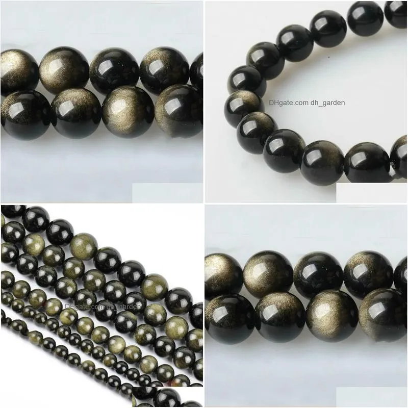 8mm natural stone gold obsidian round loose beads 16 strand 6 8 10 12 mm pick size for jewelry making diy