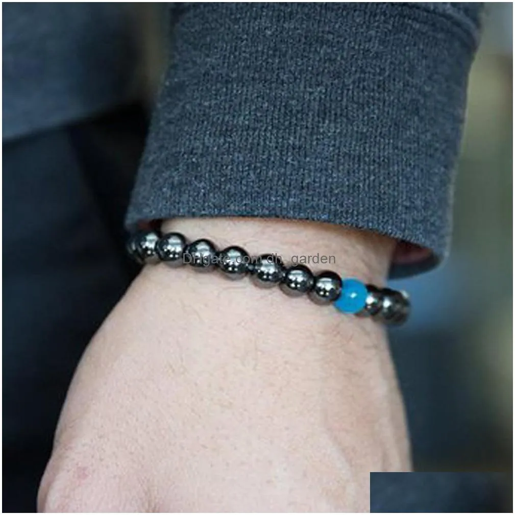 1 pcs black cool magnetic bracelet beads hematite stone therapy health care magnet hematite beads bracelet mens jewelry