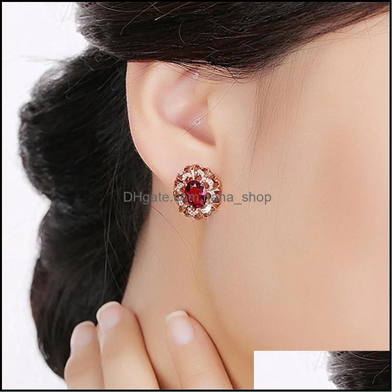 luxury ruby stud earrings for women 18k rose gold red birthstone ear jewelry wedding gemstone earring