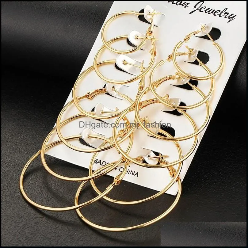 gold earrings hoop 6 pairs/set round earrings set for woman party ladies ear jewelry 14k rose gold mens big hoop earrings
