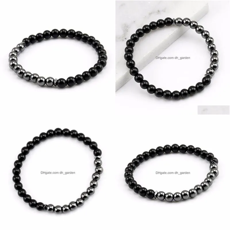 natural bright black onyx 6mm bracelet men charm bead bracelets bangles hematite braclets for women men jewelry