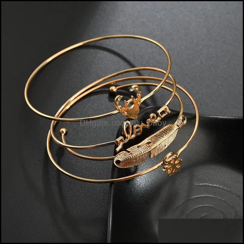 crossborder european bracelets fashion simple leaves deer head love snowflake bracelet 4 sets of foreign trade jewelry