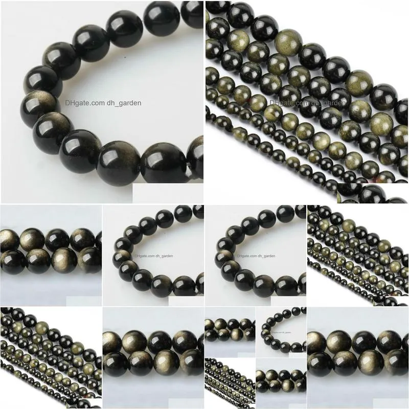 8mm natural stone gold obsidian round loose beads 16 strand 6 8 10 12 mm pick size for jewelry making diy