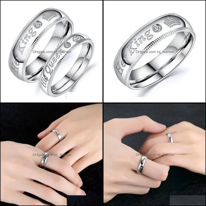 couple rings her king and his queen zircon wedding rings for women men jewelry lover gift 925 silver ring