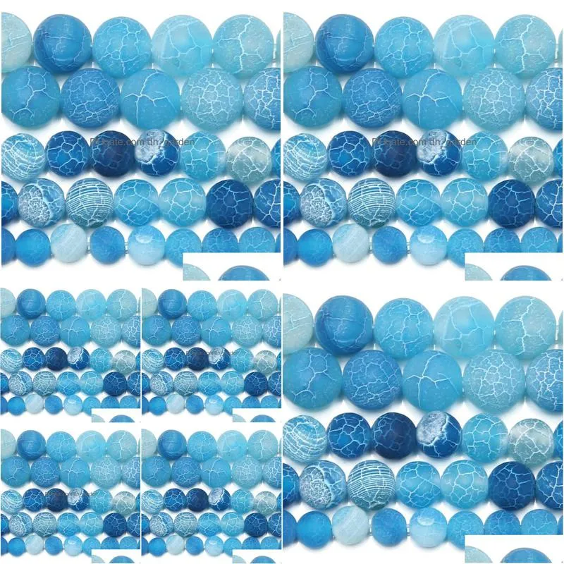 8mm natural stone frost crab blue agates round loose beads 6 8 10 12mm pick size for jewelry making