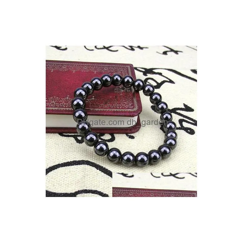 natural stone hematite magnetic bracelet black beads therapy health care stretch bracelet bangle mens jewelry 6 8 10mm