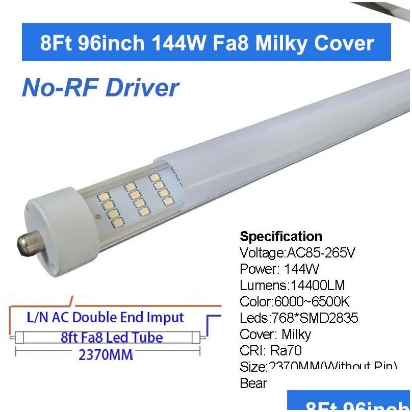 r17d fa8 8ft led tube light bulb 144w 14400lm 45w 4500lm double side v shape integrated 8 foot led fixtures t8 shop lighting