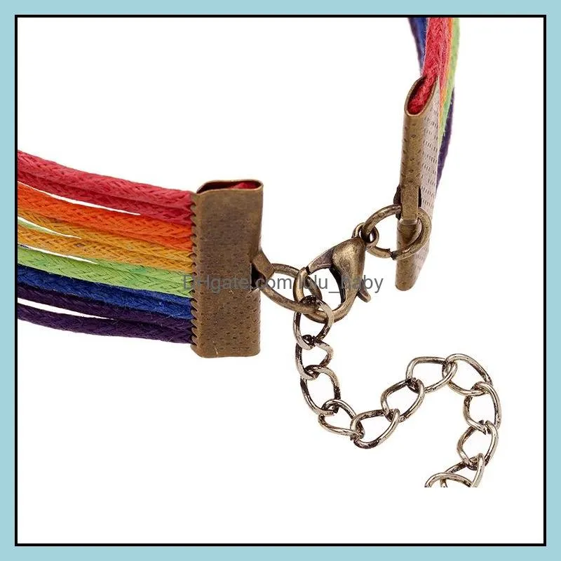 creative fashion jewelry homosexual mens bracelet heart woven rainbow color jewelry rainbow bracelets jewelry